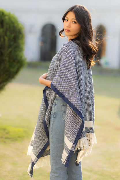 PONCHO NEPAL blau/offwhite