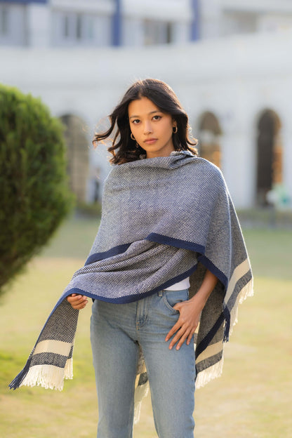 PONCHO NEPAL blau/offwhite
